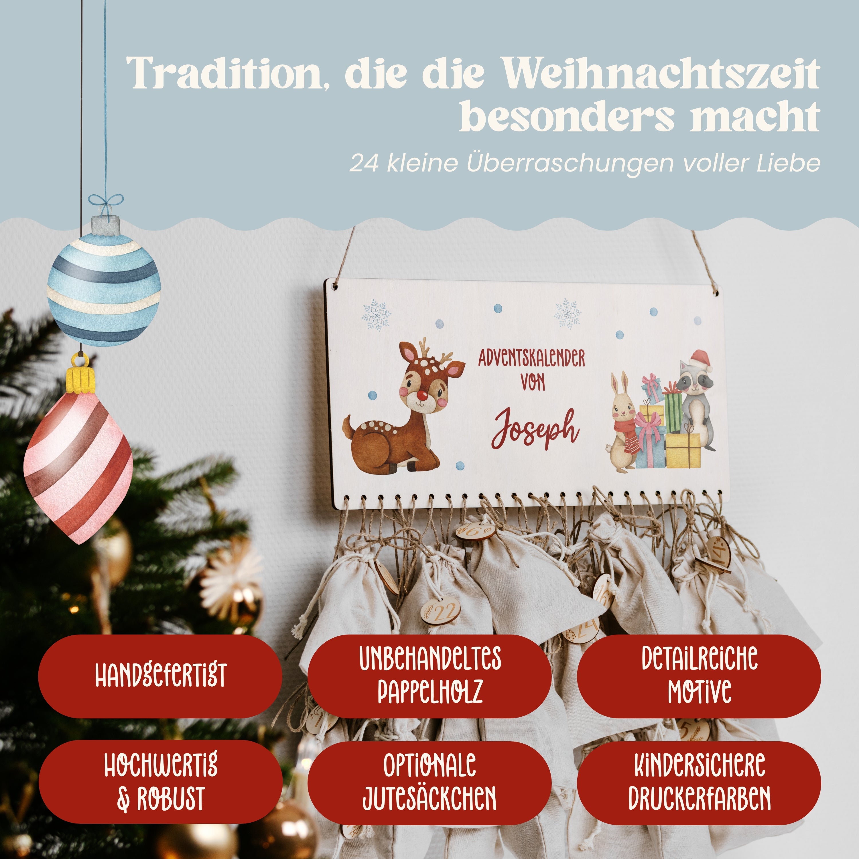 Adventskalender Brett | Design 02 | Rudolf mit Freundebande