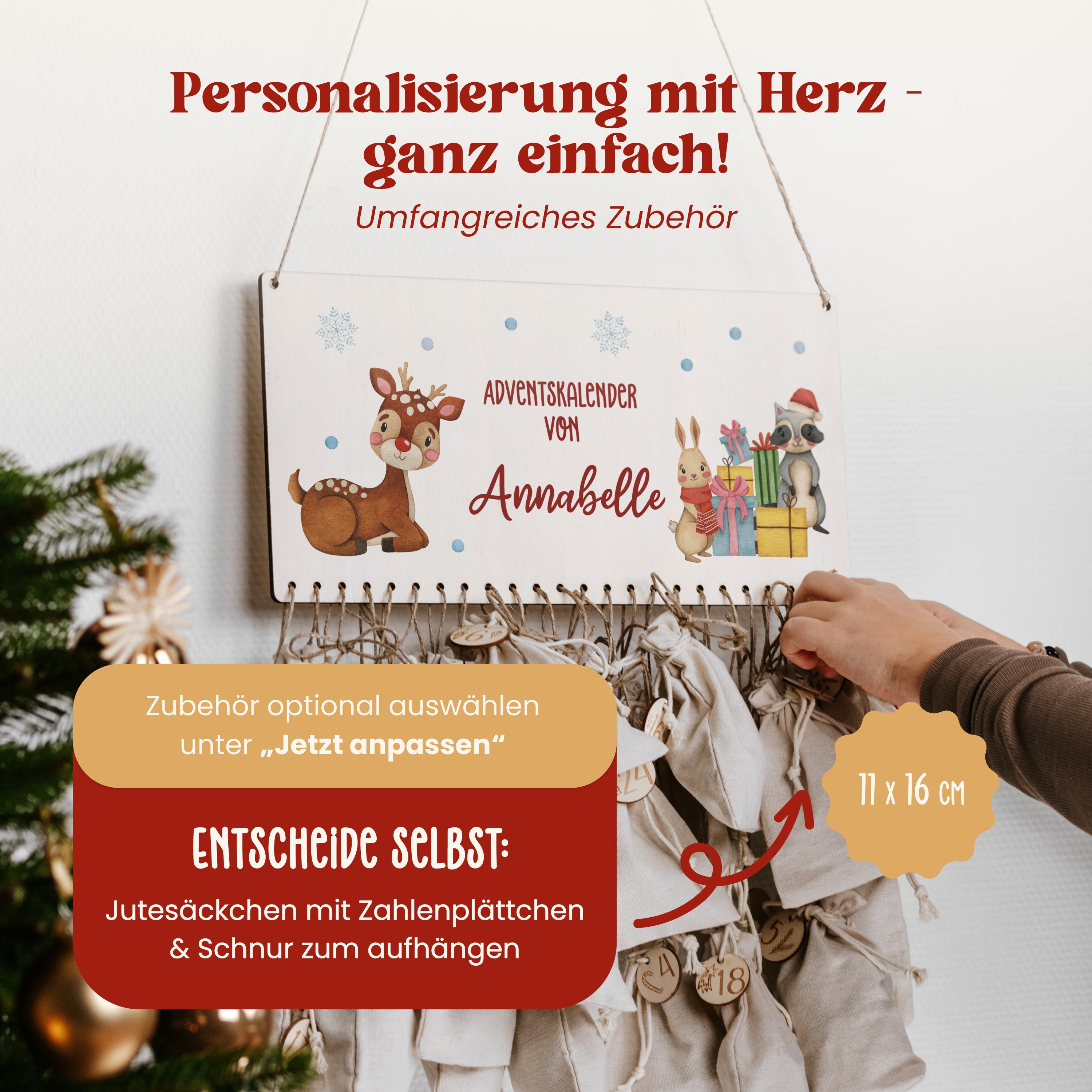 Adventskalender Brett | Design 02 | Rudolf mit Freundebande
