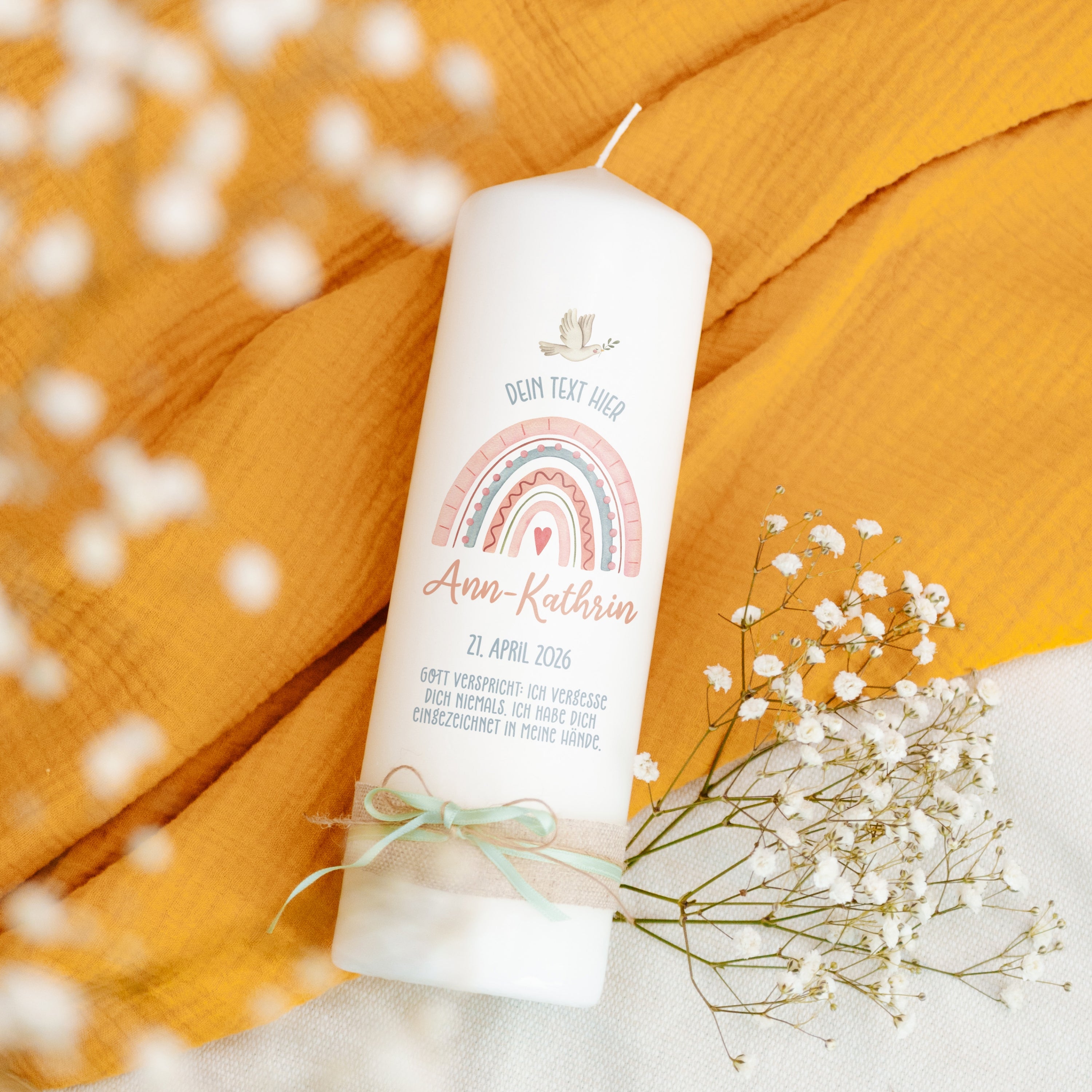 Kerze Freitext | Design 009.04.01/02 Regenbogen