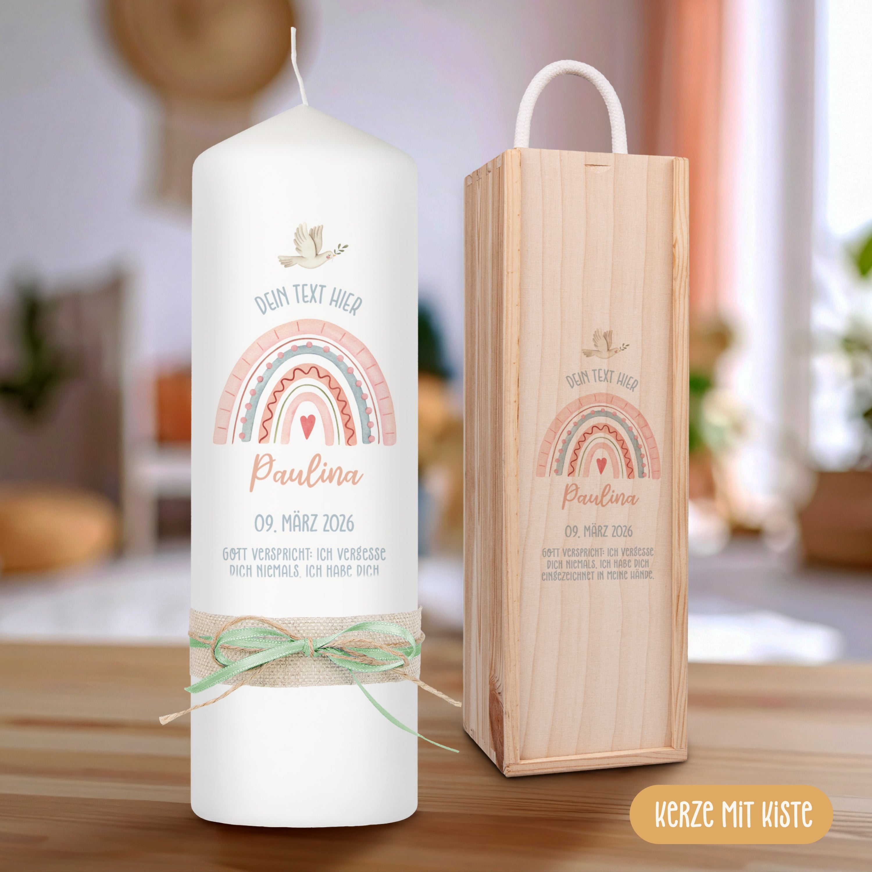 Kerze Freitext | Design 009.04.01/02 Regenbogen