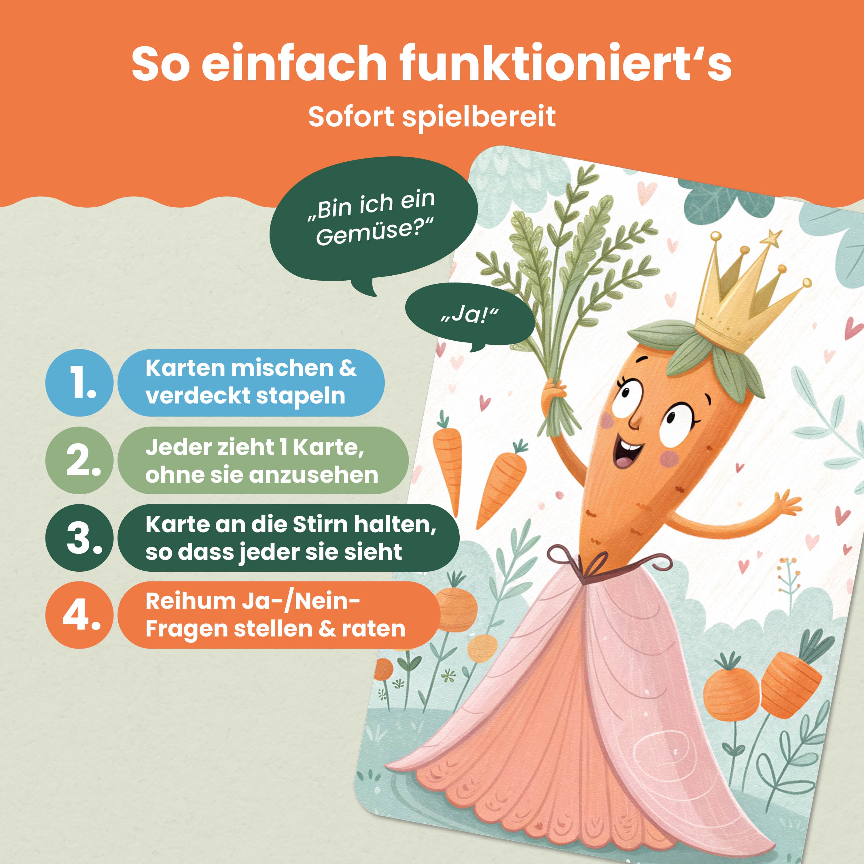 Fragespiel – Wer bin ich | Spiel für Kinder – 50 lustige Spielkarten für Kinder ab 5 Jahren