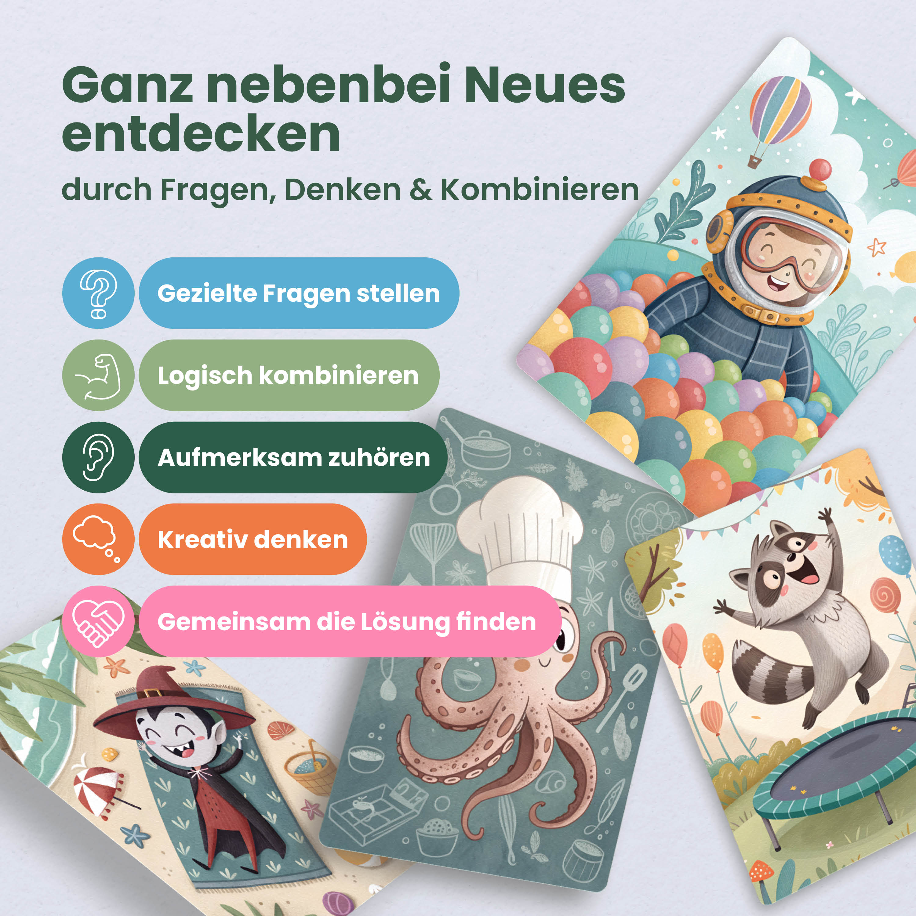 Fragespiel – Wer bin ich | Spiel für Kinder – 50 lustige Spielkarten für Kinder ab 5 Jahren